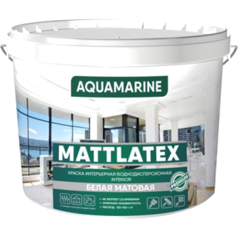 Фарба акрилова, водоемульсійна, AQUAMARINE Mattlatex, білий, 14кг